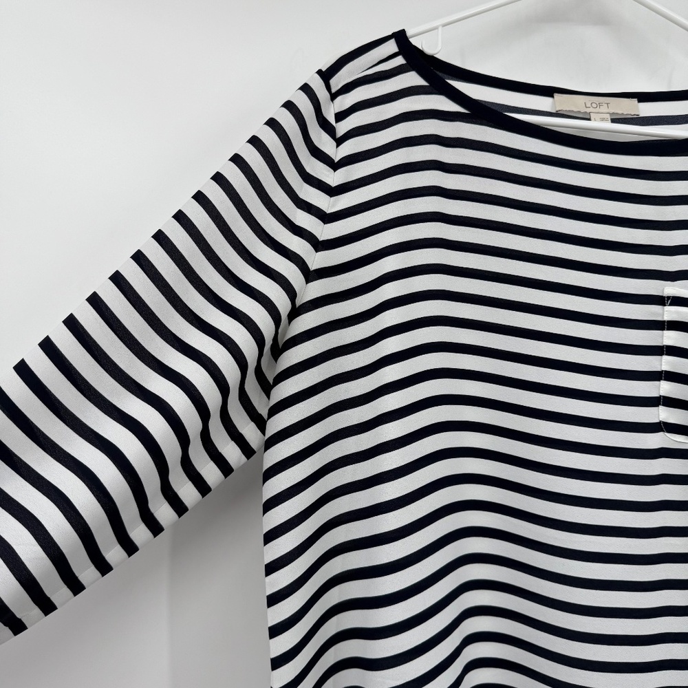 Loft Top Women Large Blue Striped Long Sleeve Sheer Nautical Coastal Lightweight - Picture 4 of 12